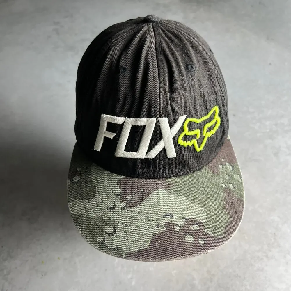 Vintage Fox Racing Cap Snapback Camo One Size Spell out Logo BMX